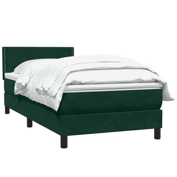 vidaXL Box Spring Bed with Mattress Dark Green 100x220 cm Velvet