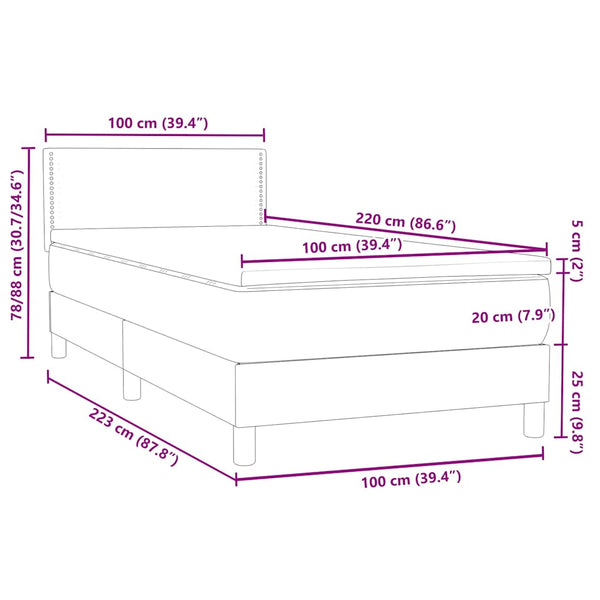 vidaXL Box Spring Bed with Mattress Dark Green 100x220 cm Velvet