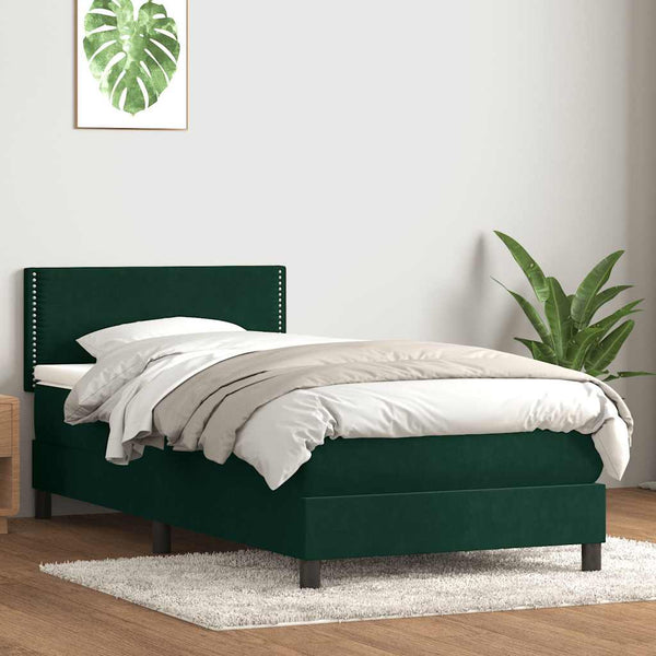 vidaXL Box Spring Bed with Mattress Dark Green 100x220 cm Velvet
