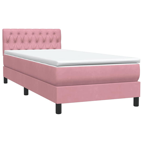 vidaXL Box Spring Bed with Mattress Pink 100x210 cm Velvet
