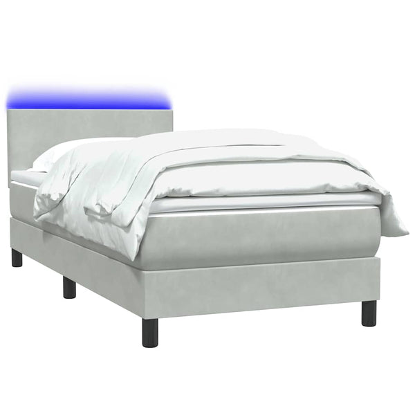 vidaXL Box Spring Bed with Mattress & LED Light Grey 80x210 cm Velvet