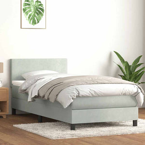 vidaXL Box Spring Bed with Mattress & LED Light Grey 80x210 cm Velvet