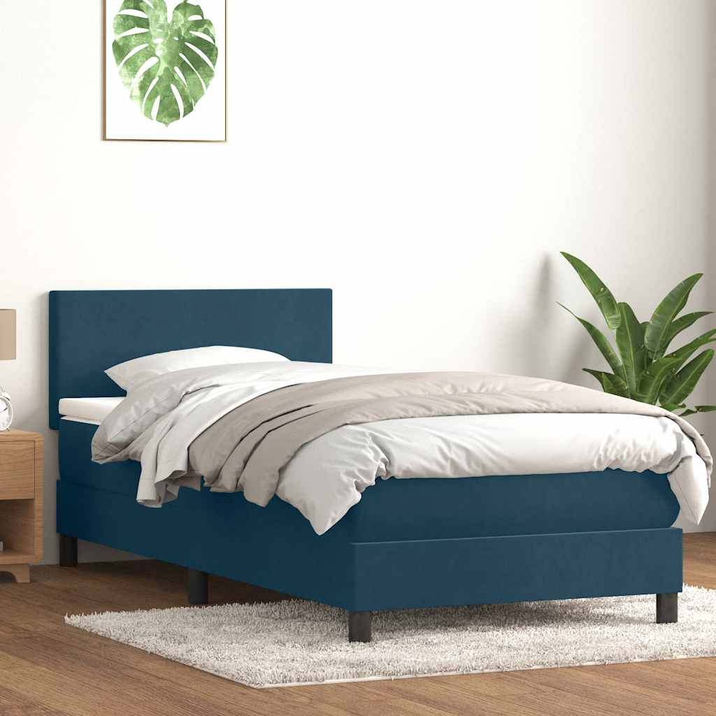 vidaXL Box Spring Bed with Mattress & LED Dark Blue 80x210 cm Velvet