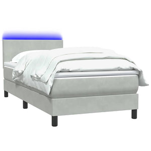 vidaXL Box Spring Bed with Mattress & LED Light Grey 90x210 cm Velvet