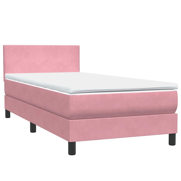 vidaXL Box Spring Bed with Mattress & LED Pink 90x210 cm Velvet
