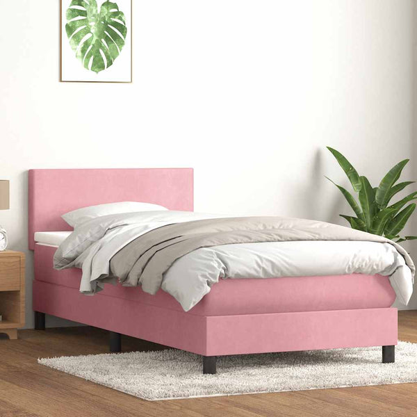 vidaXL Box Spring Bed with Mattress & LED Pink 90x210 cm Velvet