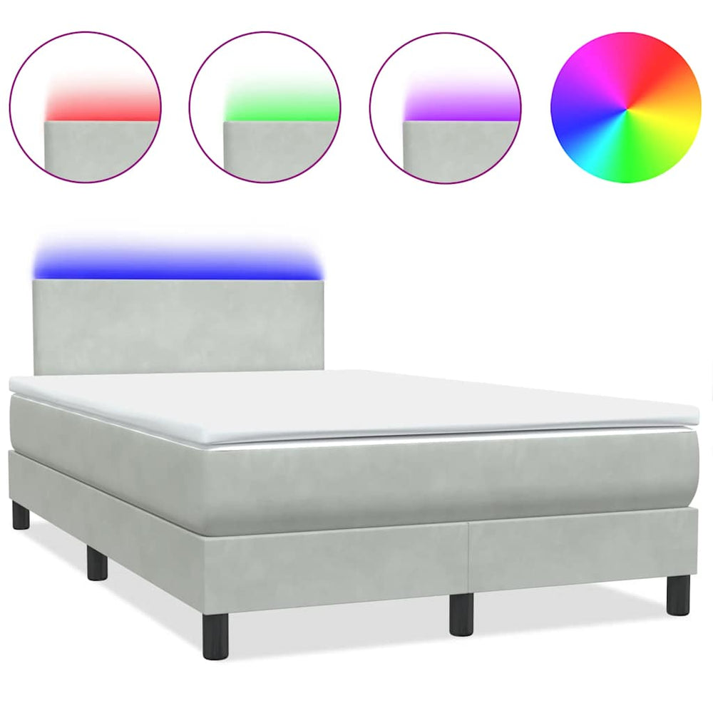 vidaXL Box Spring Bed with Mattress and LED Light Grey 120x210 cm Velvet