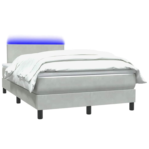 vidaXL Box Spring Bed with Mattress and LED Light Grey 120x210 cm Velvet