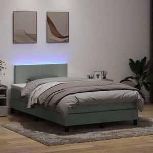 vidaXL Box Spring Bed with Mattress and LED Light Grey 120x210 cm Velvet