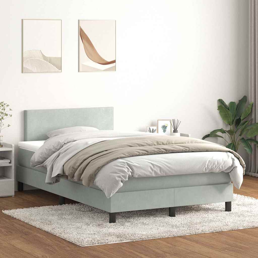 vidaXL Box Spring Bed with Mattress and LED Light Grey 120x210 cm Velvet