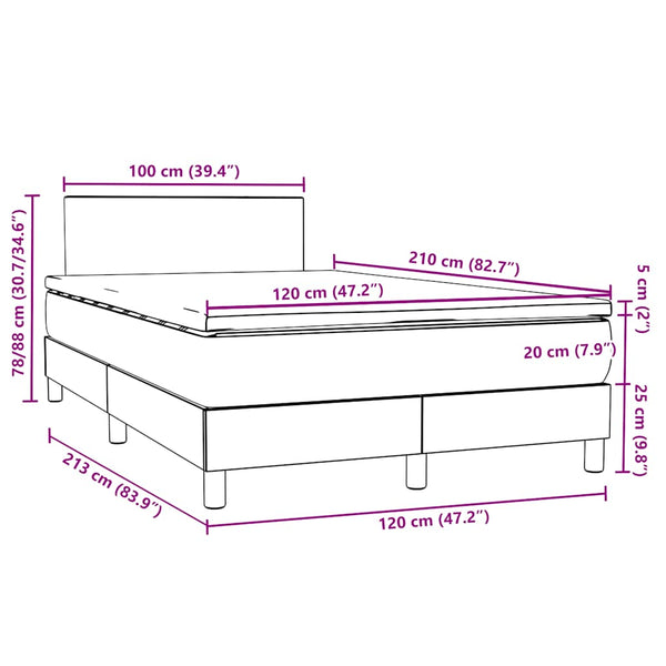 vidaXL Box Spring Bed with Mattress & LED Dark Grey 120x210 cm Velvet