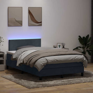 vidaXL Box Spring Bed with Mattress & LED Dark Grey 120x210 cm Velvet