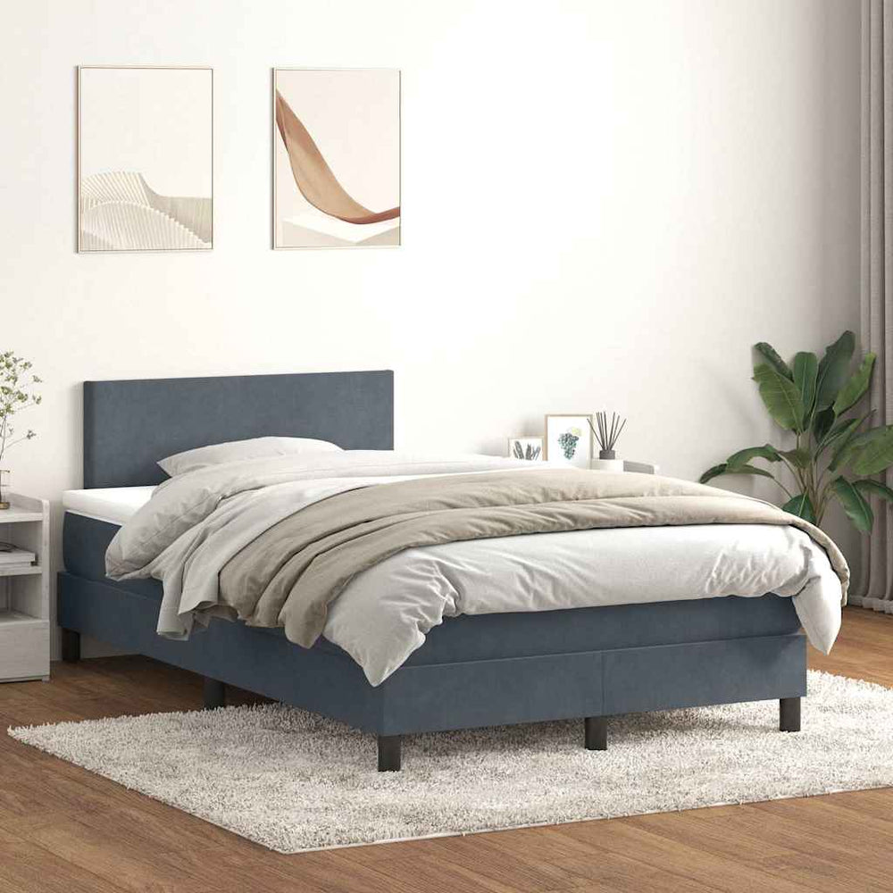 vidaXL Box Spring Bed with Mattress & LED Dark Grey 120x210 cm Velvet