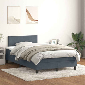 vidaXL Box Spring Bed with Mattress & LED Dark Grey 120x210 cm Velvet