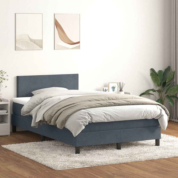 vidaXL Box Spring Bed with Mattress & LED Dark Grey 120x210 cm Velvet