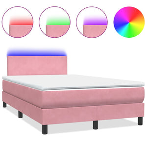 vidaXL Box Spring Bed with Mattress & LED Pink 120x210 cm Velvet