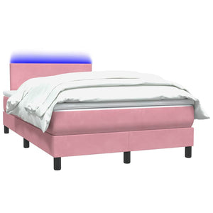 vidaXL Box Spring Bed with Mattress & LED Pink 120x210 cm Velvet
