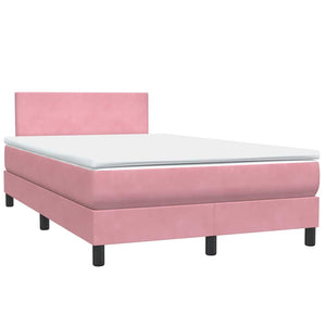 vidaXL Box Spring Bed with Mattress & LED Pink 120x210 cm Velvet