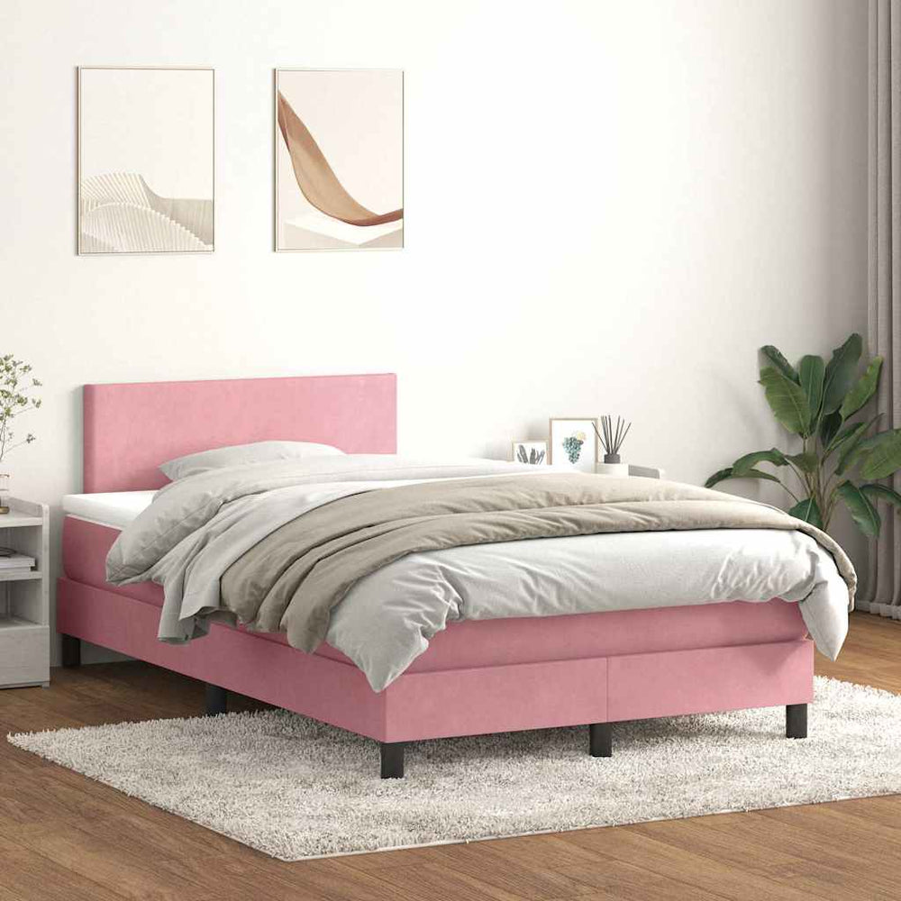 vidaXL Box Spring Bed with Mattress & LED Pink 120x210 cm Velvet