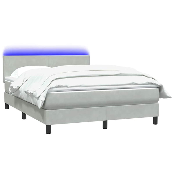 vidaXL Box Spring Bed with Mattress & LED Light Grey 140x210 cm Velvet