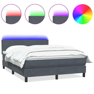 vidaXL Box Spring Bed with Mattress & LED Dark Gray 140x210 cm Velvet