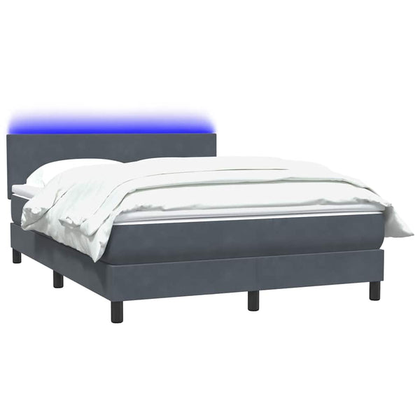 vidaXL Box Spring Bed with Mattress & LED Dark Gray 140x210 cm Velvet