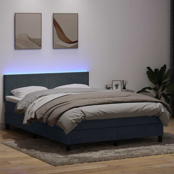 vidaXL Box Spring Bed with Mattress & LED Dark Gray 140x210 cm Velvet