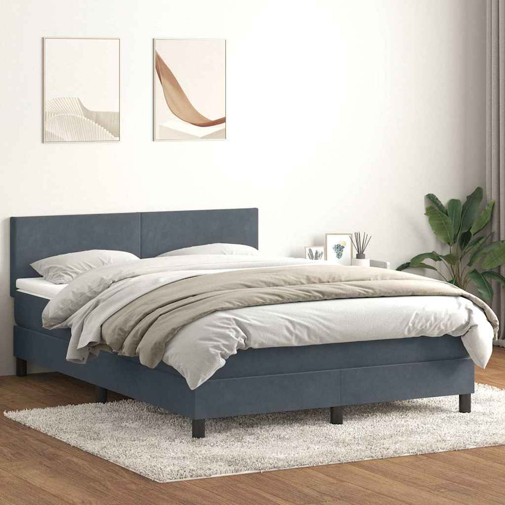 vidaXL Box Spring Bed with Mattress & LED Dark Gray 140x210 cm Velvet