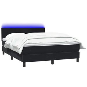 vidaXL Box Spring Bed with Mattress & LED Black 140x210 cm Velvet