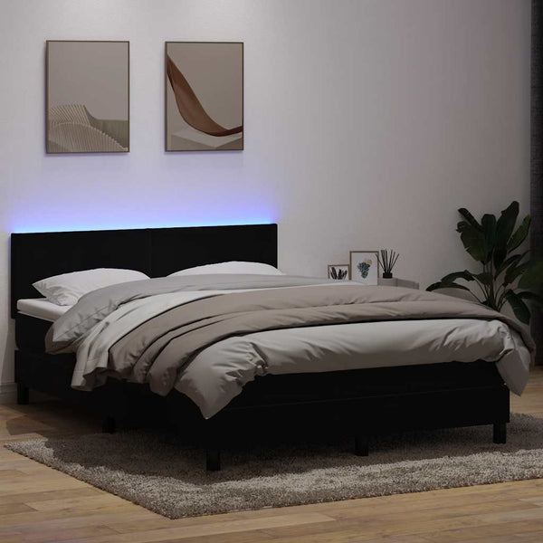 vidaXL Box Spring Bed with Mattress & LED Black 140x210 cm Velvet