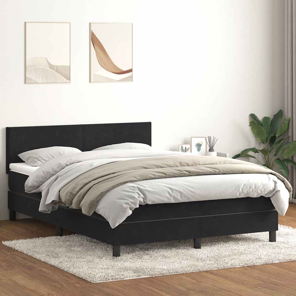 vidaXL Box Spring Bed with Mattress & LED Black 140x210 cm Velvet