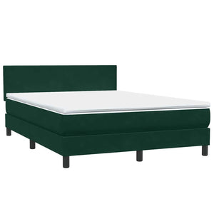 vidaXL Box Spring Bed with Mattress & LED Dark Green 140x210 cm Velvet