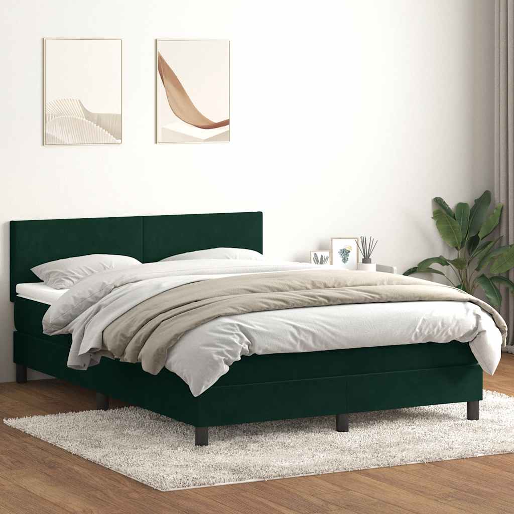vidaXL Box Spring Bed with Mattress & LED Dark Green 140x210 cm Velvet