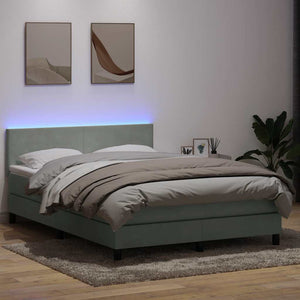 vidaXL Box Spring Bed with Mattress & LED Light Grey 160x210 cm Velvet