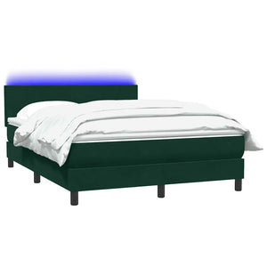 vidaXL Box Spring Bed with Mattress & LED Dark Green 160x210 cm Velvet