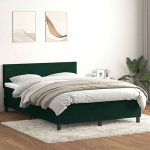vidaXL Box Spring Bed with Mattress & LED Dark Green 160x210 cm Velvet