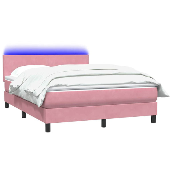 vidaXL Box Spring Bed with Mattress & LED Pink 160x210 cm Velvet
