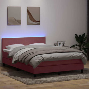 vidaXL Box Spring Bed with Mattress & LED Pink 160x210 cm Velvet