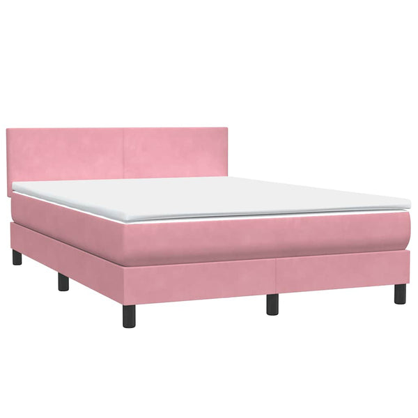 vidaXL Box Spring Bed with Mattress & LED Pink 160x210 cm Velvet