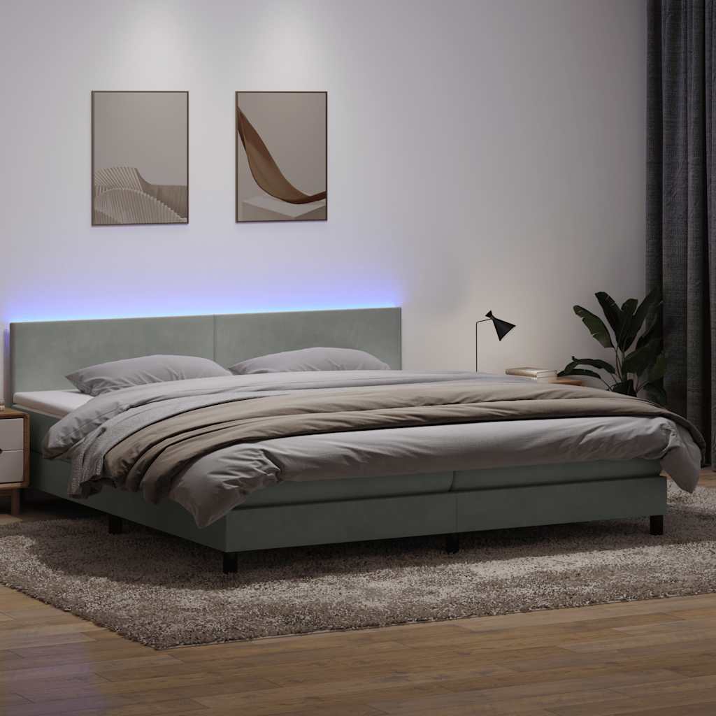 vidaXL Box Spring Bed with Mattress & LED Light Grey 180x210 cm Velvet