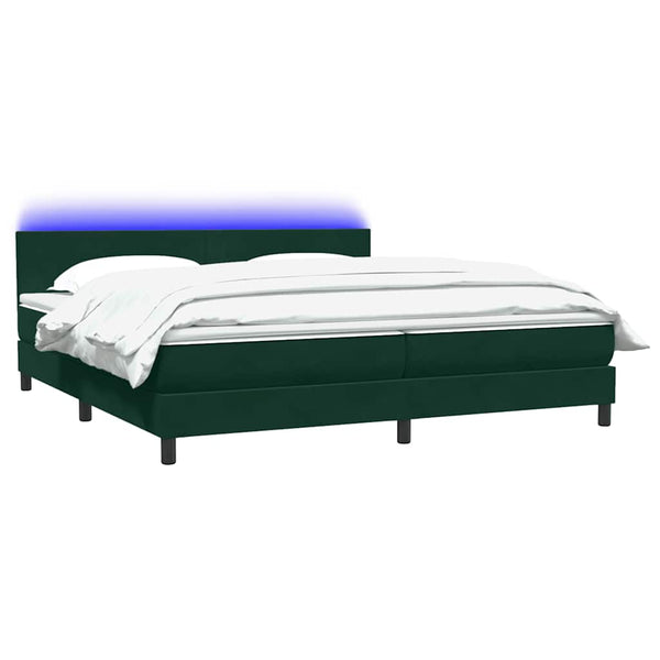 vidaXL Box Spring Bed with Mattress & LED Dark Green 180x210 cm Velvet
