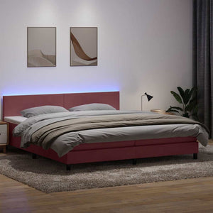 vidaXL Box Spring Bed with Mattress & LED Pink 180x210 cm Velvet