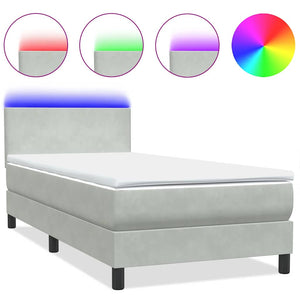 vidaXL Box Spring Bed with Mattress & LED Light Grey 80x220 cm Velvet