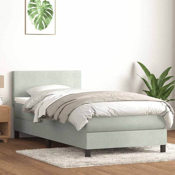 vidaXL Box Spring Bed with Mattress & LED Light Grey 80x220 cm Velvet