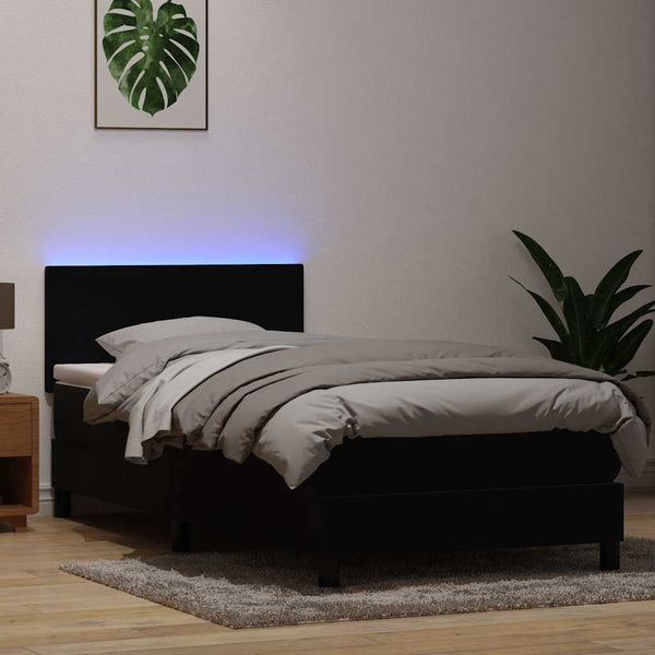 vidaXL Box Spring Bed with Mattress & LED Black 80x220 cm Velvet
