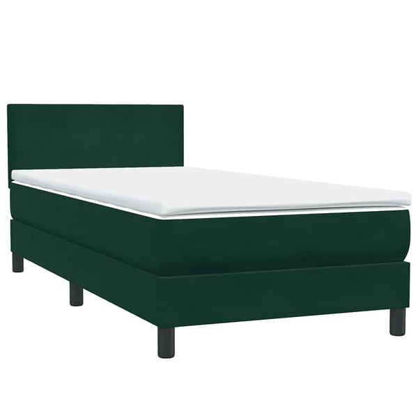 vidaXL Box Spring Bed with Mattress & LED Dark Green 80x220 cm Velvet