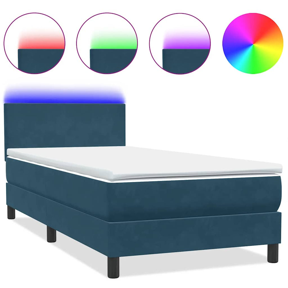 vidaXL Box Spring Bed with Mattress & LED Dark Blue 80x220 cm Velvet