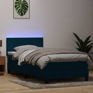 vidaXL Box Spring Bed with Mattress & LED Dark Blue 80x220 cm Velvet
