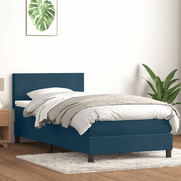 vidaXL Box Spring Bed with Mattress & LED Dark Blue 80x220 cm Velvet