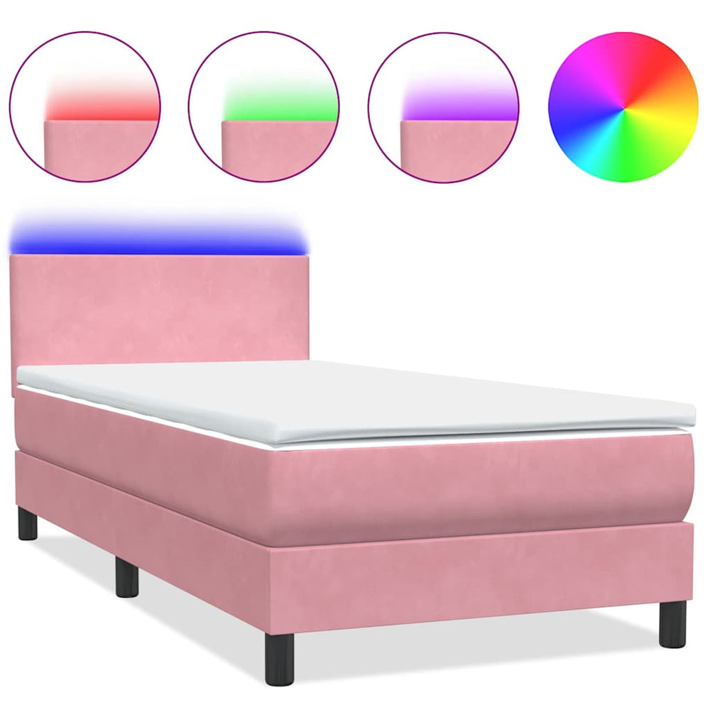 vidaXL Box Spring Bed with Mattress & LED Pink 80x220 cm Velvet